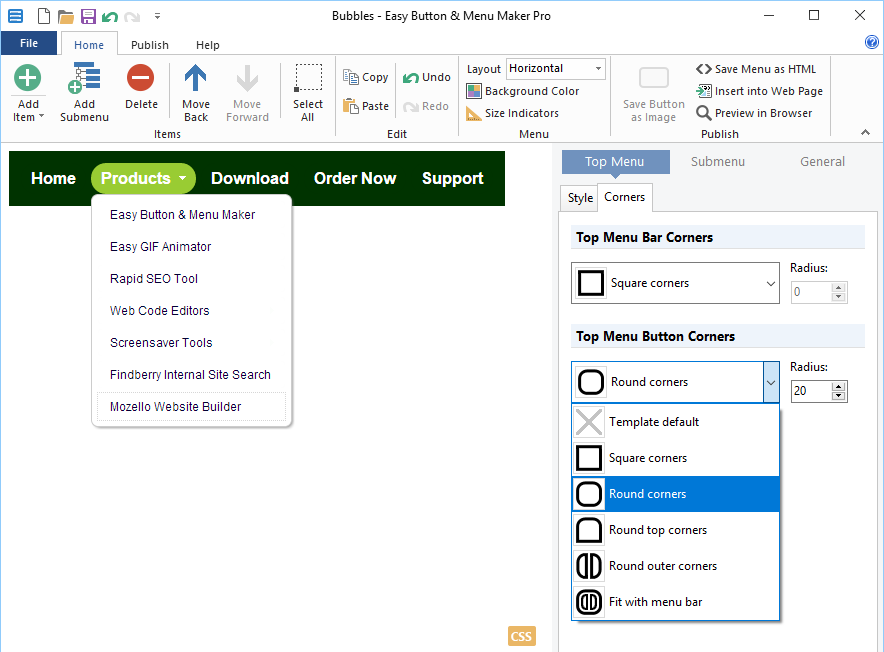 Easy Button Menu Maker Highlights. 